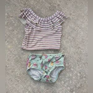 Ruffle Butts Girl’s Two-Piece  Stripe Tankini Bikini - Lavender & Mint - size 4T